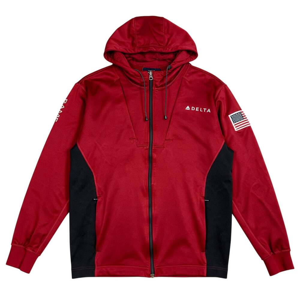 Delta Airlines Mens XL Lands End 1/4 Zip Red Softshell Jacket Ramp Hooded Hoodie